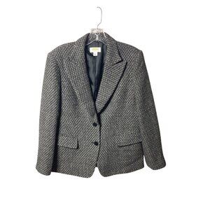 Vtg Talbots Women's Tweed Blazer Black & White Petite 12 Wool Lined Two-Button
